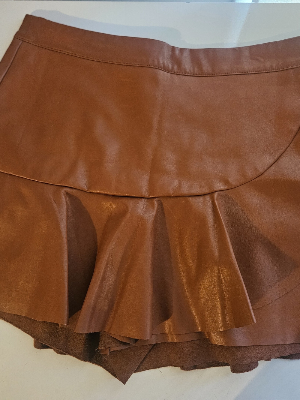 DO+BE Brown Faux Leather Peplum Mini Skort
